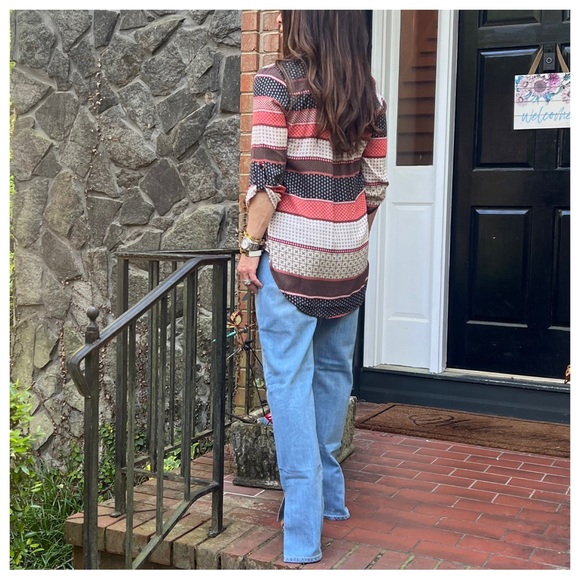 10 Boho Chic Pattern Print Split Neck Tunic Top - Picture 2 of 4